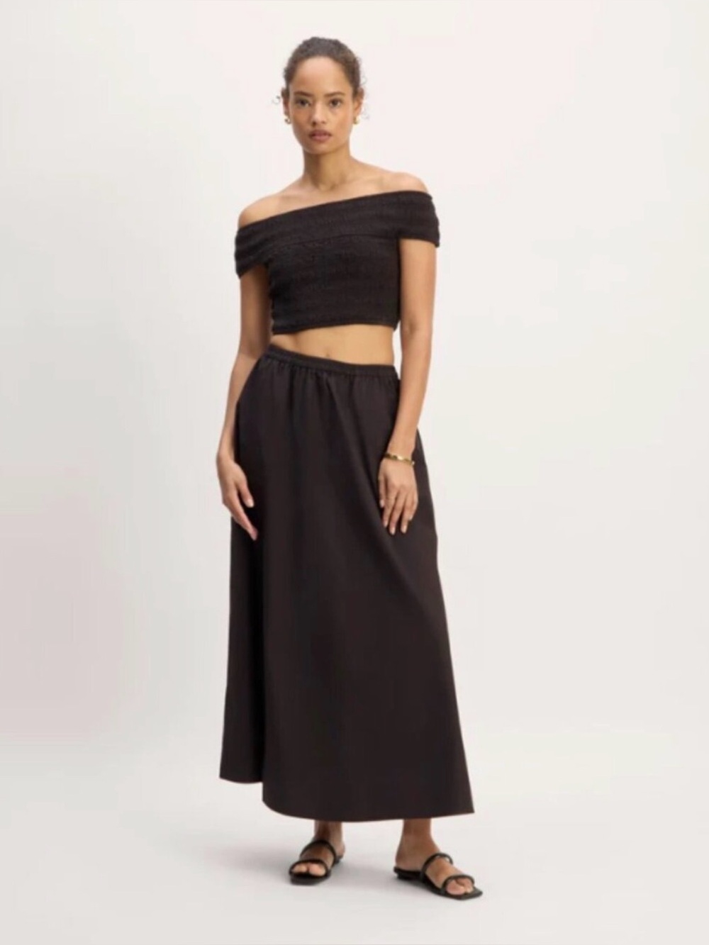 Everlane The Supima Pull-On Maxi Skirt black elastic waist NWT, size L